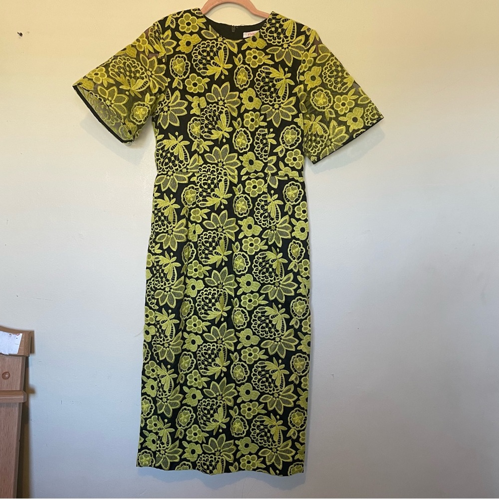 Finery Bright Green Embroidered Flower Dress